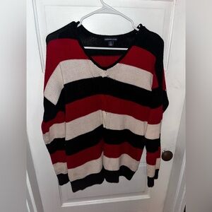 American Living Striped V-Neck Cable Knit Sweater
